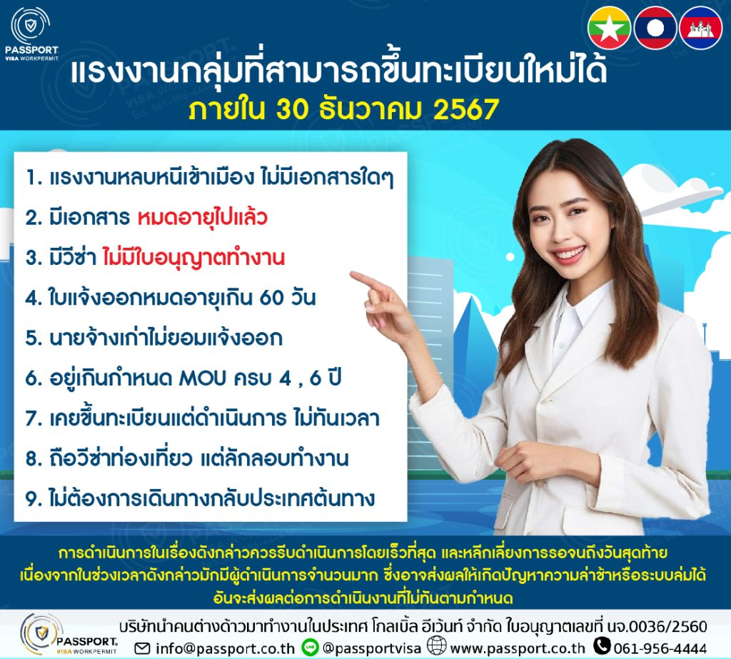 แรงงานกลุ่มที่สามารถขึ้นทะเบียนใหม่ได้ ภายใน 30 ธันวาคม 2567